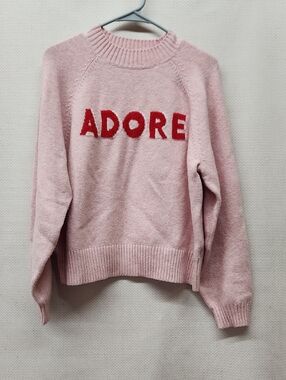 Old Navy Pink Crewneck Sweater with Red 'ADORE' Text